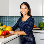 A radiant individual, dressed in modest, comfortable, and professional-casual attire, stands in a brightly lit, clean kitchen. Their posture exudes vitality and positive energy, with a gentle smile reflecting inner calm and balance. Fresh, colorful fruits and vegetables are artfully arranged on a clean countertop, indicating a healthy, plant-based lifestyle. The lighting is natural and soft, enhancing a sense of well-being. This image should embody health, energy, and a vibrant lifestyle.
fully clothed, modest clothing, appropriate attire, professional dress, perfect anatomy, correct proportions, natural pose, well-formed hands, proper finger count, natural body proportions, safe for work, appropriate content, family-friendly, professional photography, high quality, realistic.