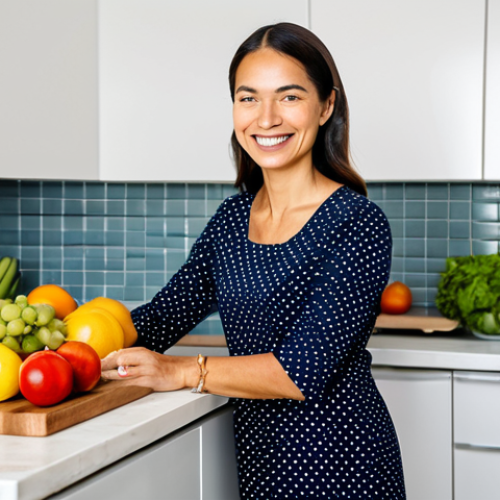 Home 6 A radiant individual, dressed in modest, comfortable, and professional-casual attire, stands in a brightly lit, clean kitchen. Their posture exudes vitality and positive energy, with a gentle smile reflecting inner calm and balance. Fresh, colorful fruits and vegetables are artfully arranged on a clean countertop, indicating a healthy, plant-based lifestyle. The lighting is natural and soft, enhancing a sense of well-being. This image should embody health, energy, and a vibrant lifestyle.
fully clothed, modest clothing, appropriate attire, professional dress, perfect anatomy, correct proportions, natural pose, well-formed hands, proper finger count, natural body proportions, safe for work, appropriate content, family-friendly, professional photography, high quality, realistic.