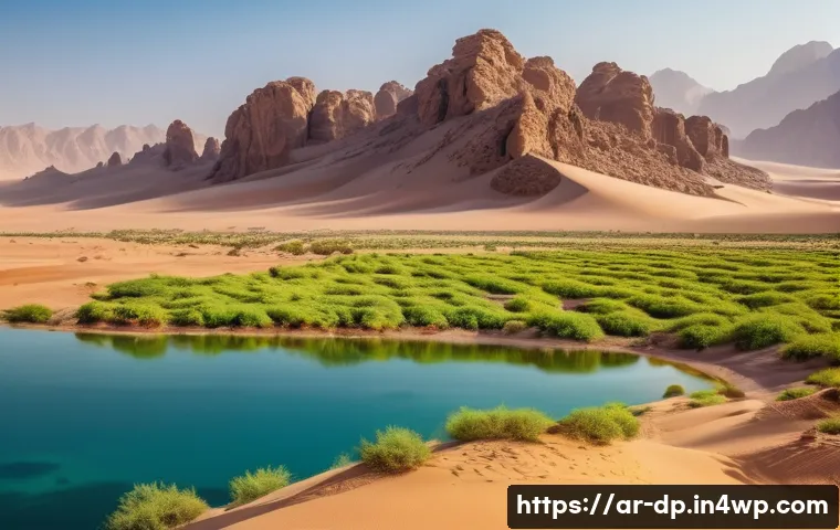 생태 지혜와 기후 변화 대응 - A serene natural landscape in the Arabian Peninsula featuring a harmonious eco