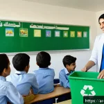 Home 21 생태 지혜 생활을 위한 정책 제안 - A vibrant classroom scene in a modern Arab school where diverse students, wearing modest school unif...