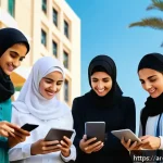 Home 23 생태 지혜와 젊은 세대의 역할 - A vibrant scene of young Arab innovators in a modern urban environment, collaborating on environment...