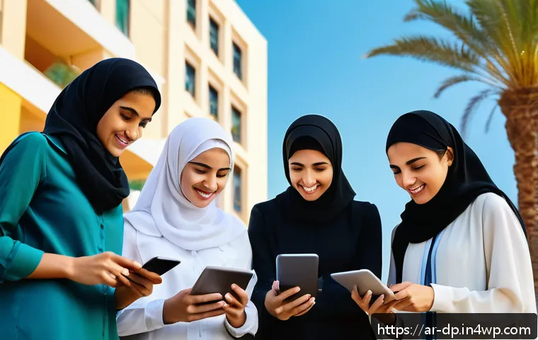 생태 지혜와 젊은 세대의 역할 - A vibrant scene of young Arab innovators in a modern urban environment, collaborating on environment...